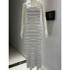 Stripe Vest Contrast Color European and American Style Beach Vacation Sexy Long Dress Knitted Sunken Stripe Long Dress Summer Women