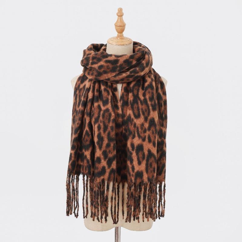 New fashion leopard print scarf women's winter versatile thickened imitation cashmere shawl dual-purpose scarf