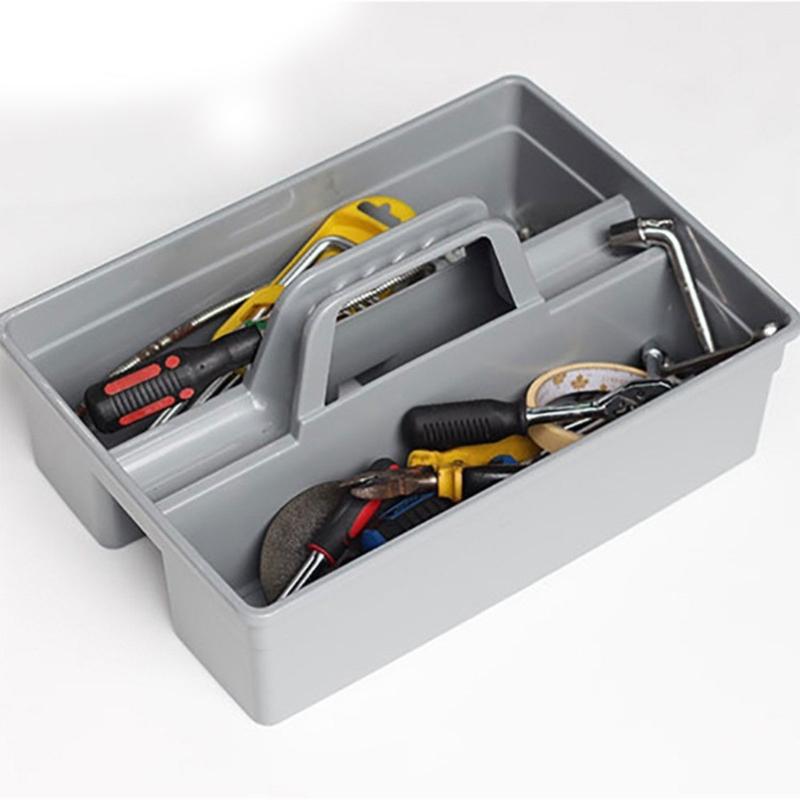 Cleaning Supply Tray Open Top Plastic Tool Storage Box With Center Slots and Carry Handle for Household Tasks, Detailing Gear, and Garage Use
