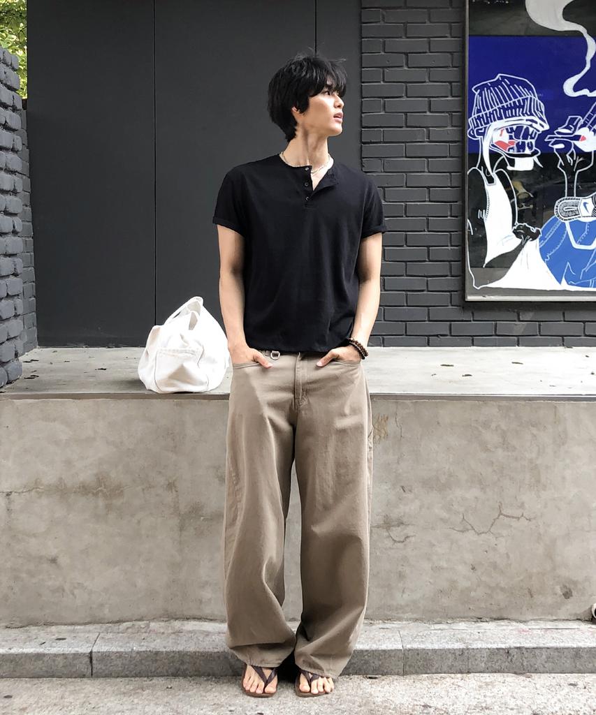 Dei Semi-Crop Henley Neck Slub Short Sleeve T-Shirt_5 Color