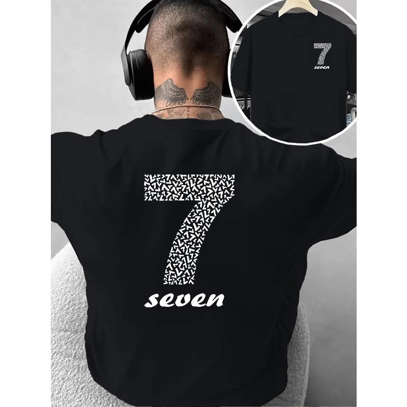 

Creative Double-Sided Number 7 Print: Minimalist, and Versatile Style Men s Fashion Trend T-Shirt, Suitable for Daily Home Wear and Casual Outings S чёрный