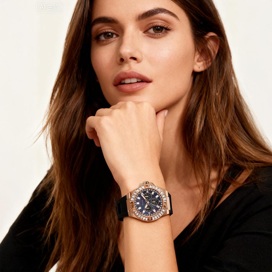Venus Fashionable Crystals Deluxe White Round Dial Silicone Strap Quartz Watch for Women Casual Wrist Watch Suitable for Daily Party Wear Perfect