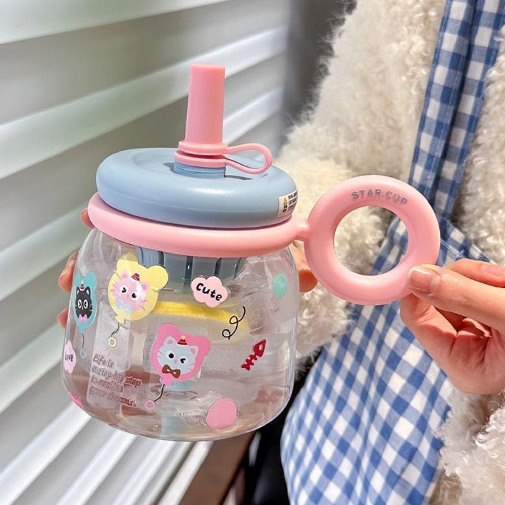 950ml Transparent Plastic Cup Straw Cup Drinking Water Bottle Graffiti Water Bottles  Bubble Tea