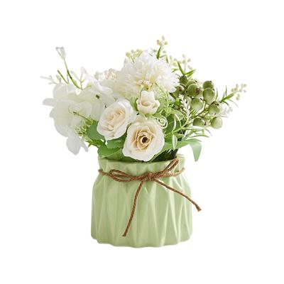 Artificial Flowers Wedding Bouquet Ceramic Pot Rope for Room Home Table Centerpieces Backdrop Props Window