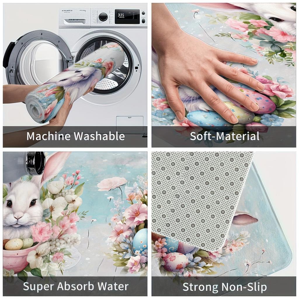 1Pcs Anti Fatigue Kitchen Rugs, Easter Print Waterproof Non-Slip Thick Cushioned Kitchen Mat Heavy Duty Comfort Standing Mat for Kitchen