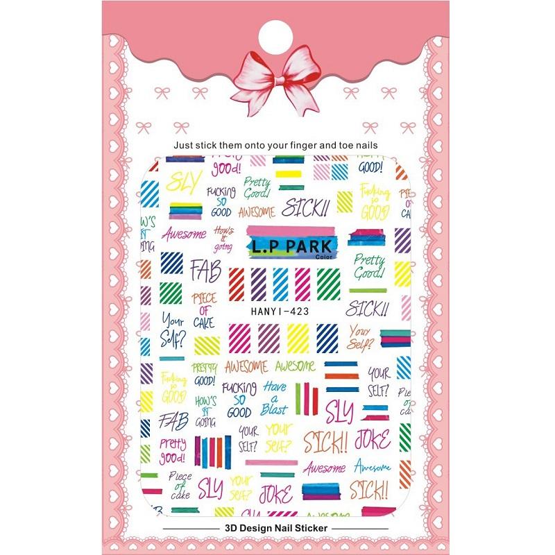 1 Sheet Adhesive 3D Nail Stickers Decals Press On Tips Manicure Decoration Geometry Letter Design