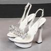 Rhinestone Fishmouth Shoes Nightclub Thick Heel High Heels 14CM Car Model Sandals Female Catwalk Steel Tube Women's Sandals
