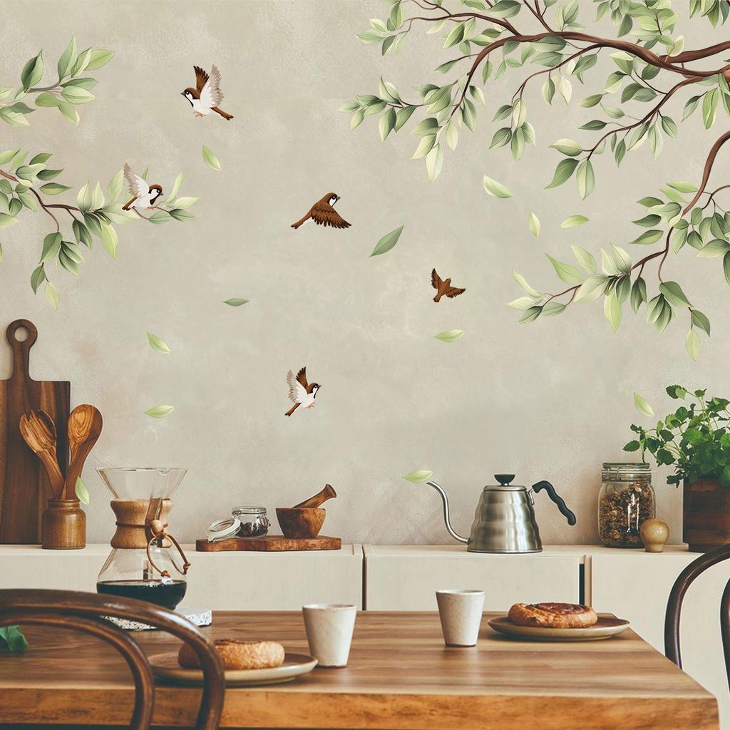 Green Plant Leaves Wall Stickers Living Room Bedroom TV Background Wall Home Decoration Wall Stickers