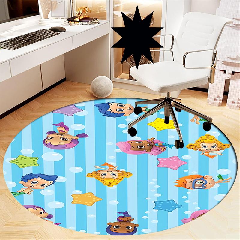 Bubble Guppies Bedruckter Runder Teppich Teppich Stuhlteppich Bereichsteppich Eingang Fußmatten, für Bürostuhl Wohnzimmer Schlafzimmer Küchenraum.