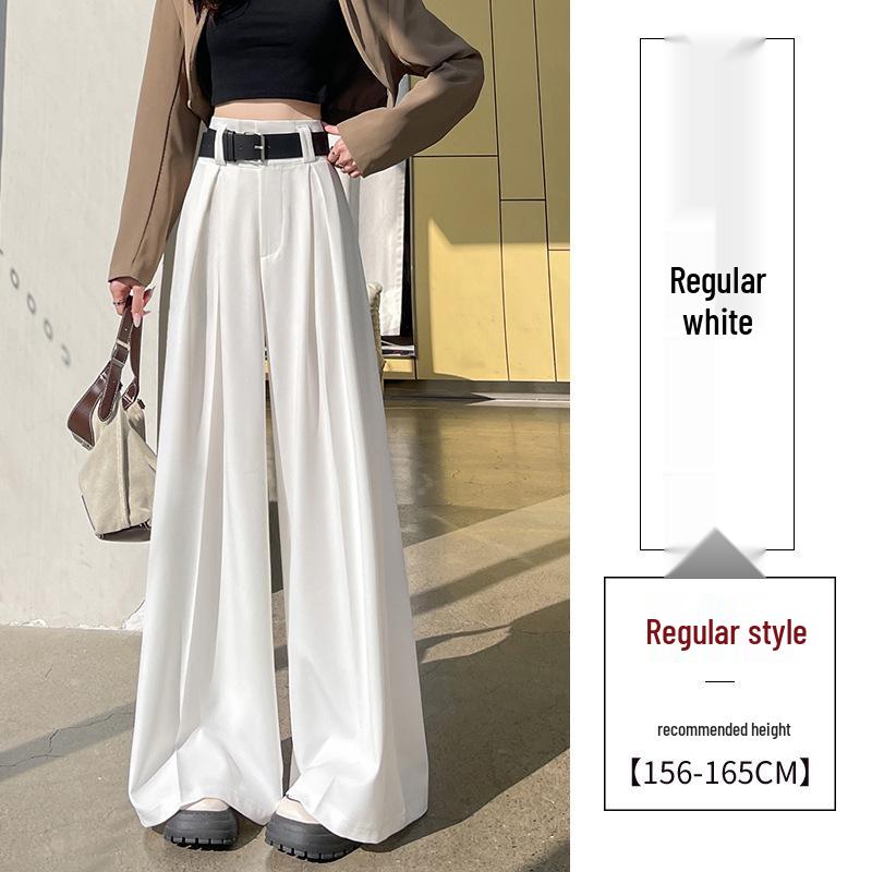 

Женские весенние брюки-костюм в французском стиле с высокой талией и широкими штанинами M белый