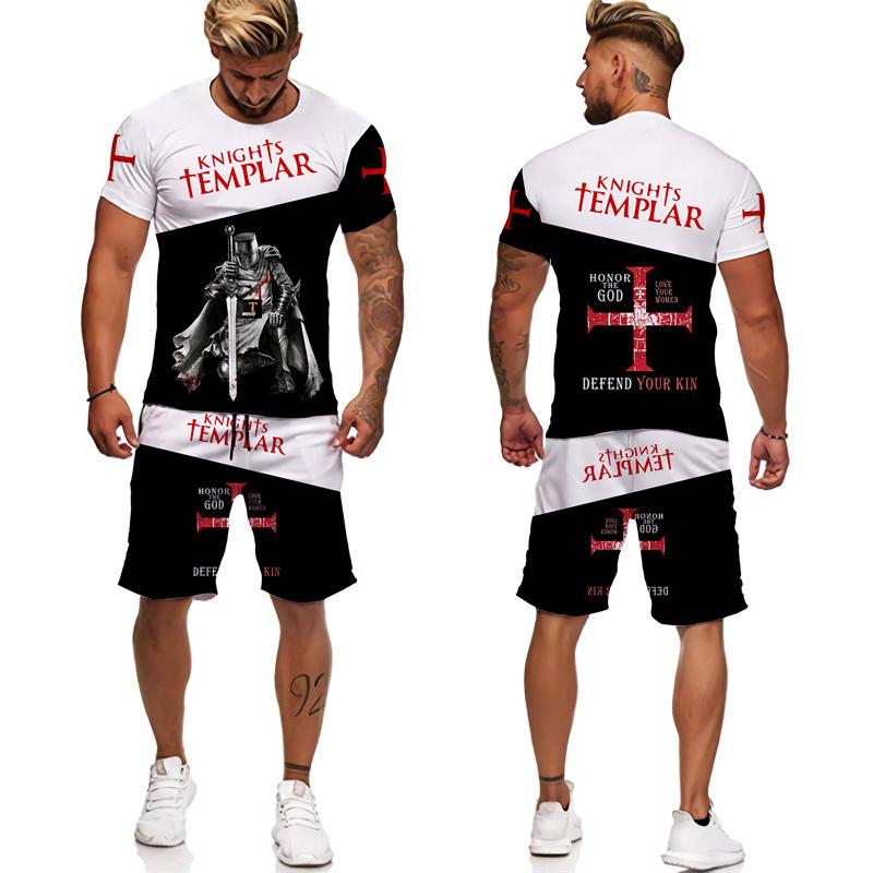 Cool Men's Knight Templar 3D Print Tees/Shorts/Sets Retro Warrior Armor Cosplay Outfits T-Shirt Suit Hip Hop Streetwear Clothing