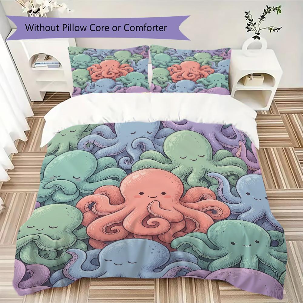 Retro Octopus Pattern Bedding uilt Set uilt Cover Pillowcase Home Decoration Birthday Gift (1 * duvet cover + 2 * pillowcase without core)