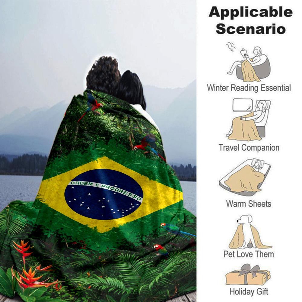 Bandeira Brasileira Print Flannel Blanket High Quality Warm Comfortable Cover for All Seasons Perfect for Gifts Home Decor
