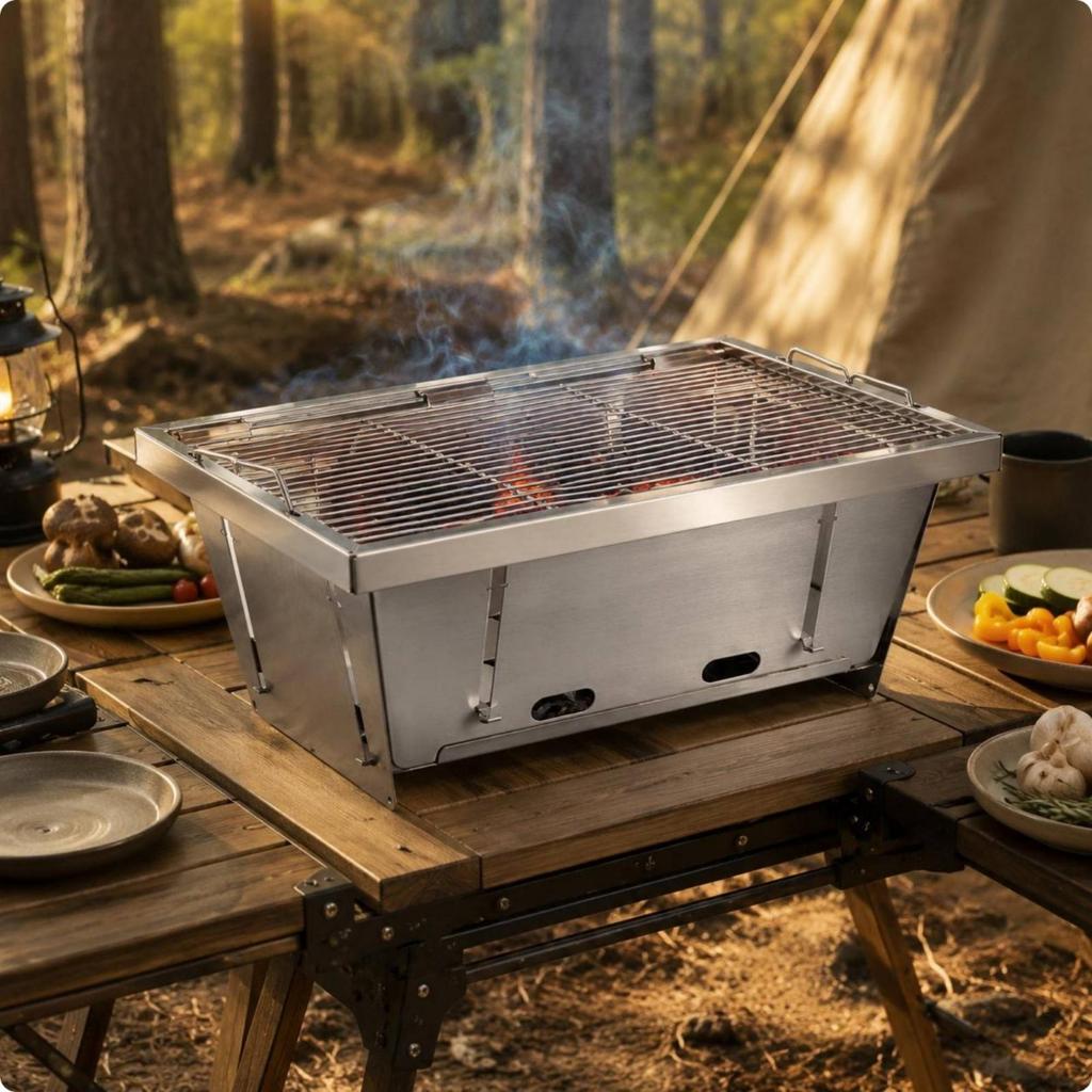 Folding Coal Grill Compact Stainless Steel Easy To Set Up for Outdoor Meal