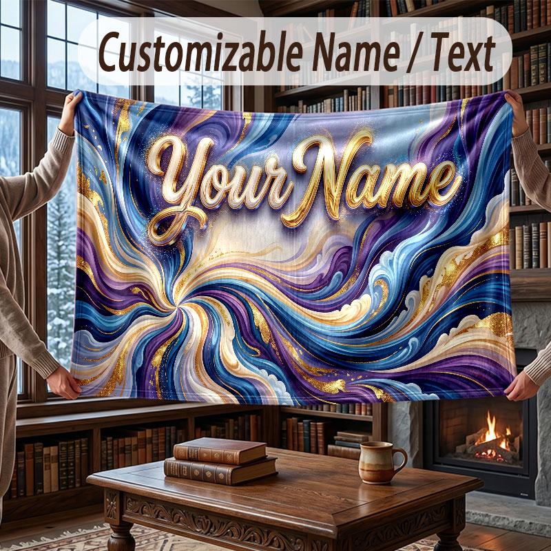 Decorative Artwork Theme Throw Blanket Custom Name Text Personalized Blanket Soft Cozy Blanket for Home Sofa Bed