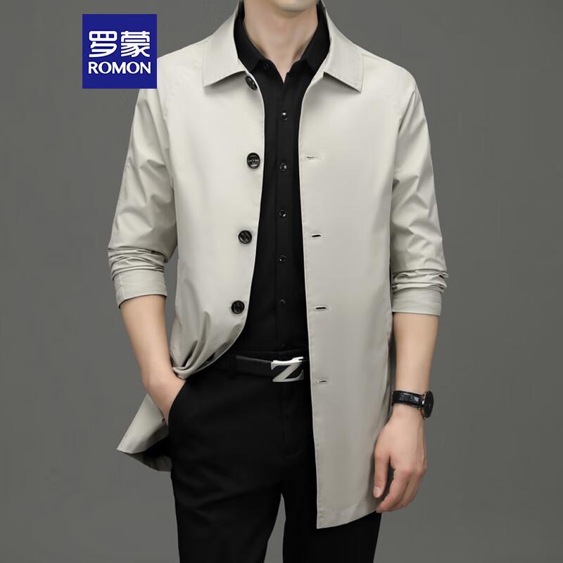 ROMON Men's Business Casual Mid-Length Trench Coat D-2021