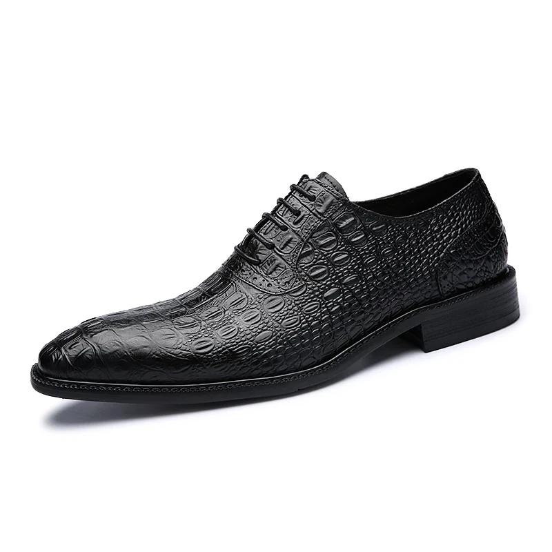 Fashion Men's Luxury Crocodile Pattern Genuine Leather Shoes Handmade Vintage Casual Custom Pointed Toe Oxford Dress Shoes