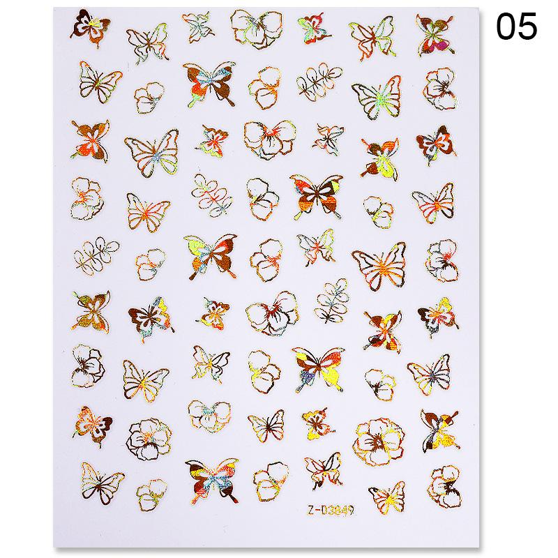 1pc 3D Nail Stickers Spring Summer Natural Flower Leaves Simulation Dried Flower Dragonfly Nail Applique Water Slides Decoration