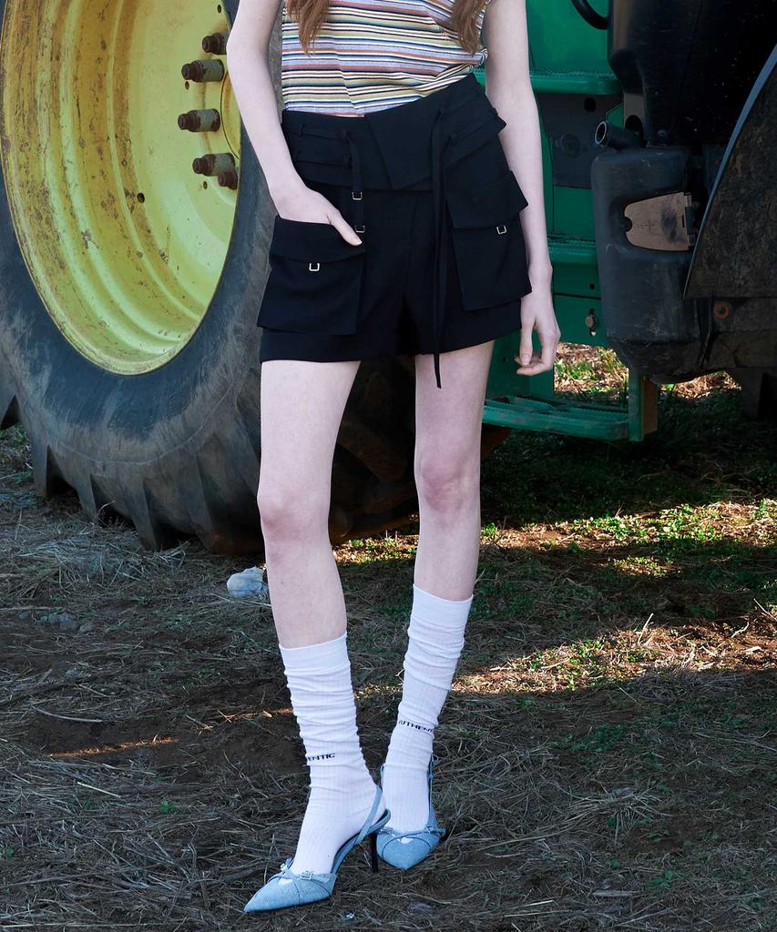 Yusentig Belted Pocket Shorts Black Aw4Ml45310