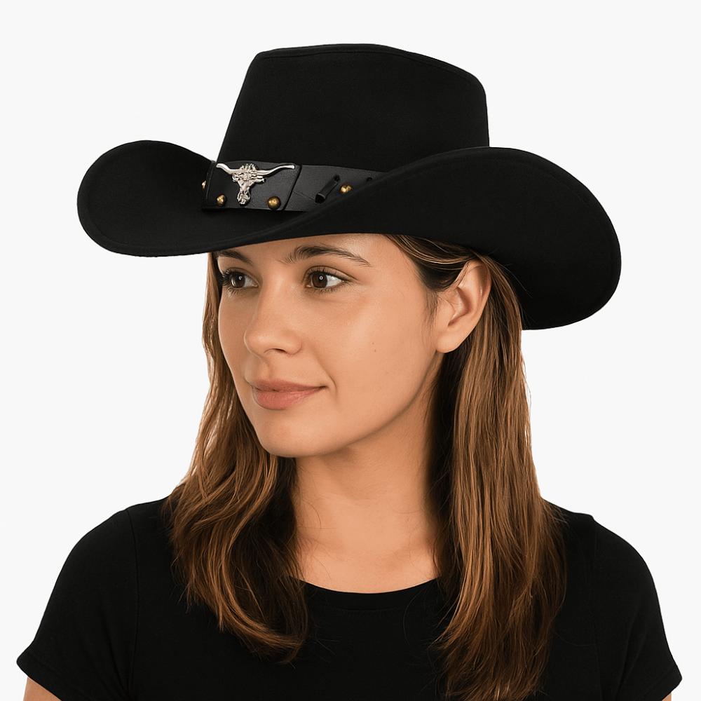 Cow Head Western Cowboy Hat Wide Brim Knight Hat Gentleman Visor Caps  Outdoor