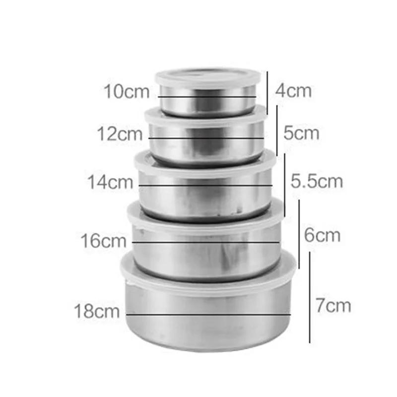 5Pcs/Set Stainless Steel Lunch Box With Lid Kitchen Refrigerator Fresh-keeping Bowl Box Microwave Heating Big Capacity Lunchboxs