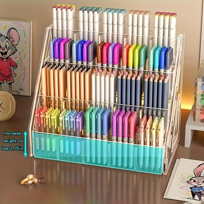 PGY Large Capacity Transparent Acrylic Marker Pen Organizer Multi-grid Plastic Storage Box for Pens Pencils Brushes Art Supplies