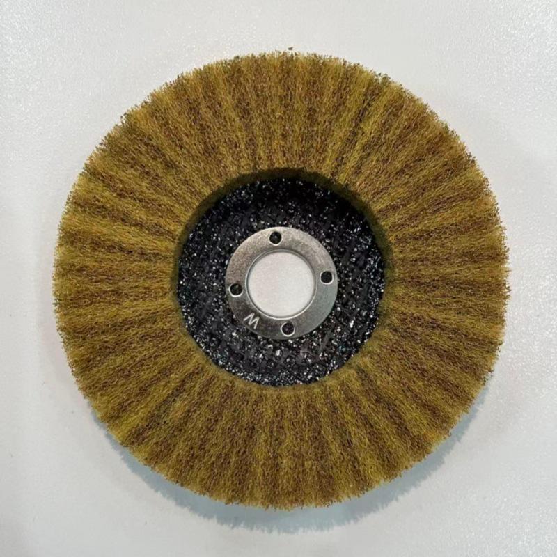 Ruiyan 4" Vertical Angle Flap Wheel: Abrasive Polishing & Wire Drawing Tool with Scouring Pad.