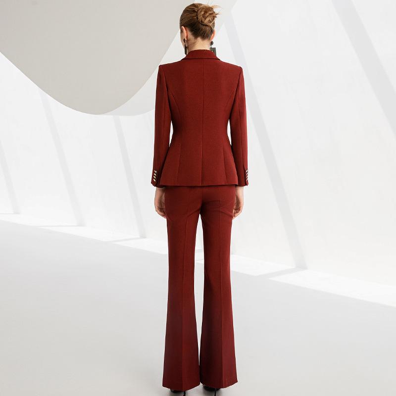 Hochwertiger, weinroter, zweireihiger Anzug für Frühling/Herbst – Professionelle Mode