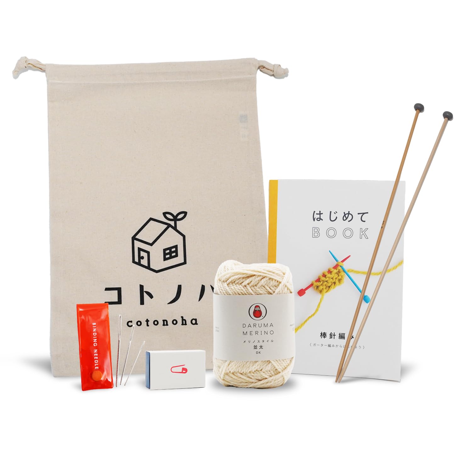 

Набор для вязания Kotonoha с милыми инструментами Daruma Merino Style с бисером Размер Руководство по шитью Сумка для хранения в комплекте 2 спицы 6, Игла, Маркер, Книга, (бежевый) бежевый