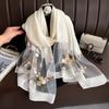 Flower Embroidery Women Hijab Shawls Large Shiny Lace Scarf Elegant Luxury Silk Scarf  Lady