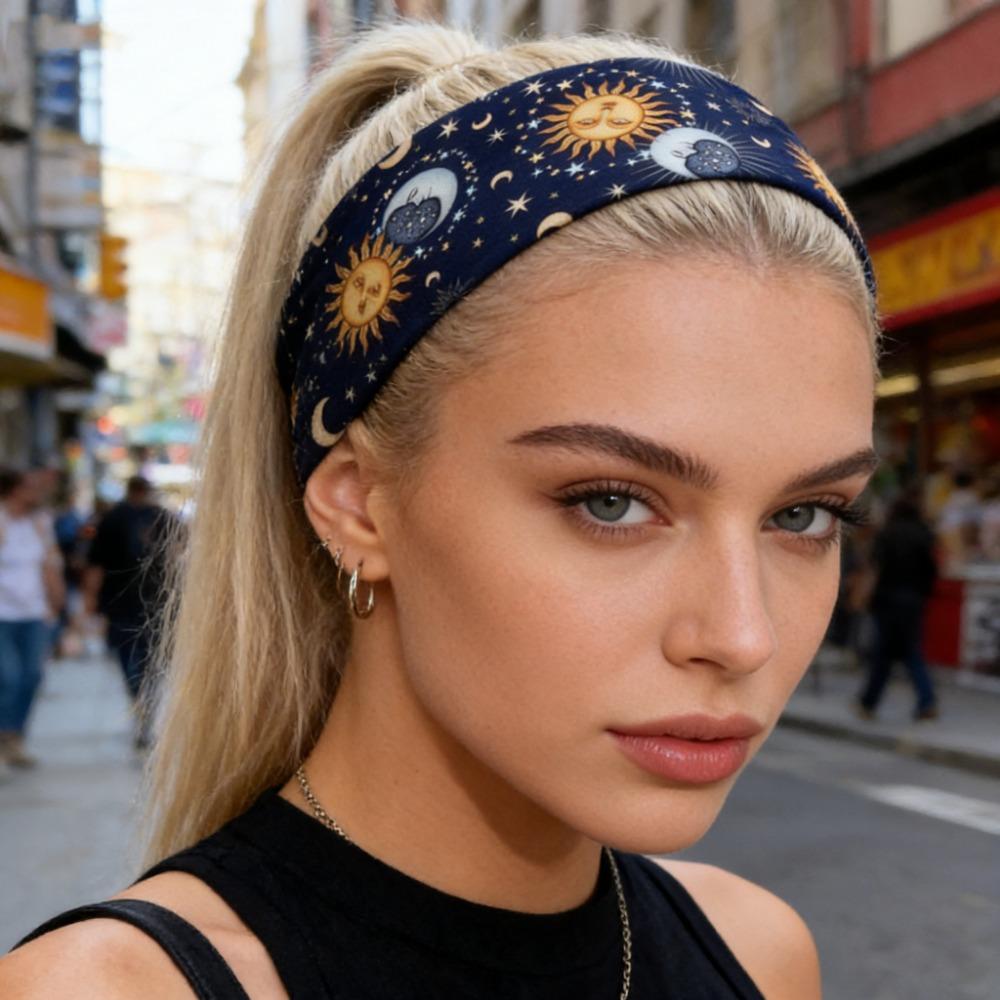 Fasce per Capelli Stile Bohemien con Bordo Largo, Fasce Elastiche Assorbi Sudore per Donne