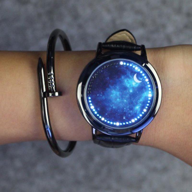 Montre à écran tactile créative hommes femmes LED montres étanches décontracté en cuir sport montres-bracelets cadeau de noël