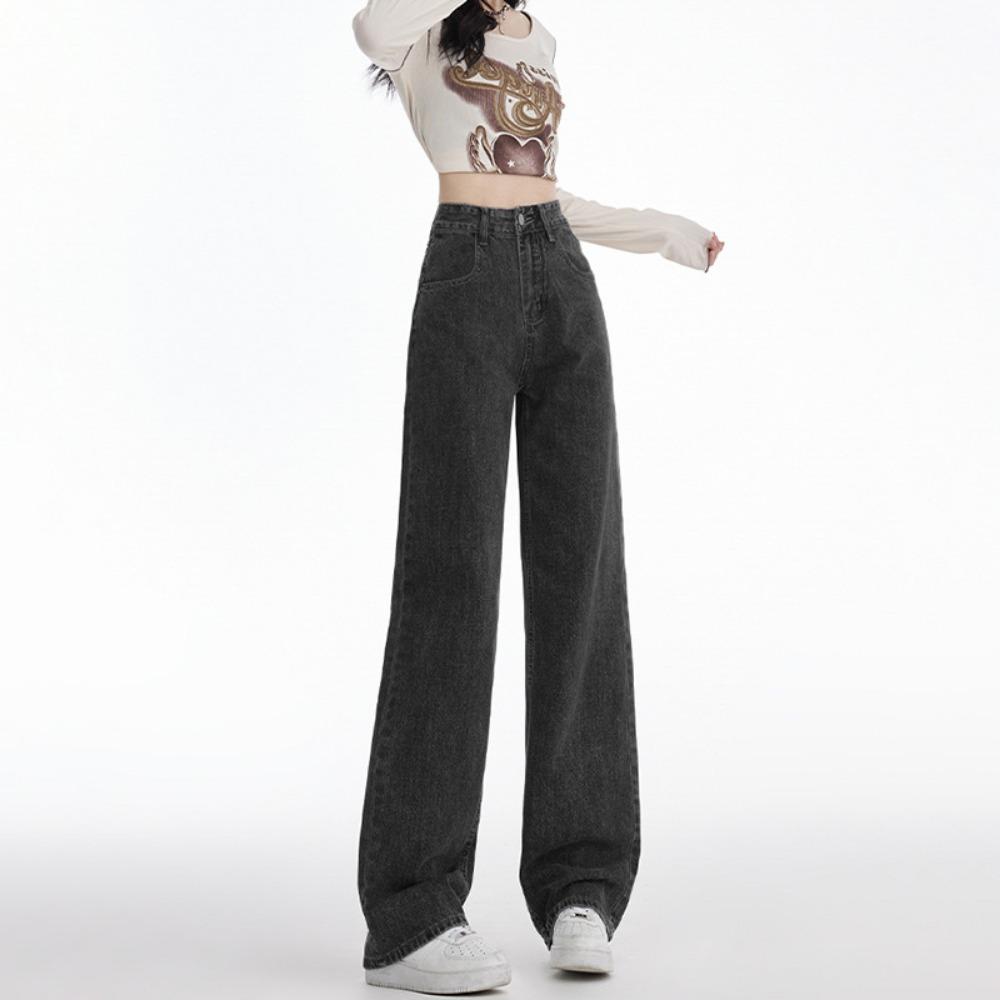 Simple Personality Wide-leg Jeans Women's 2025 New High-waisted and Thin Straight Mopping Jeans