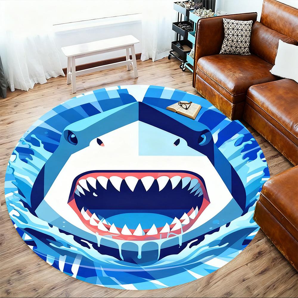 1PC Shark Teeth Water Round Chair mat Area Rug - Non-Slip, Floor Mat for Office, Bedroom, and Indoor Decor -Gift D1127186