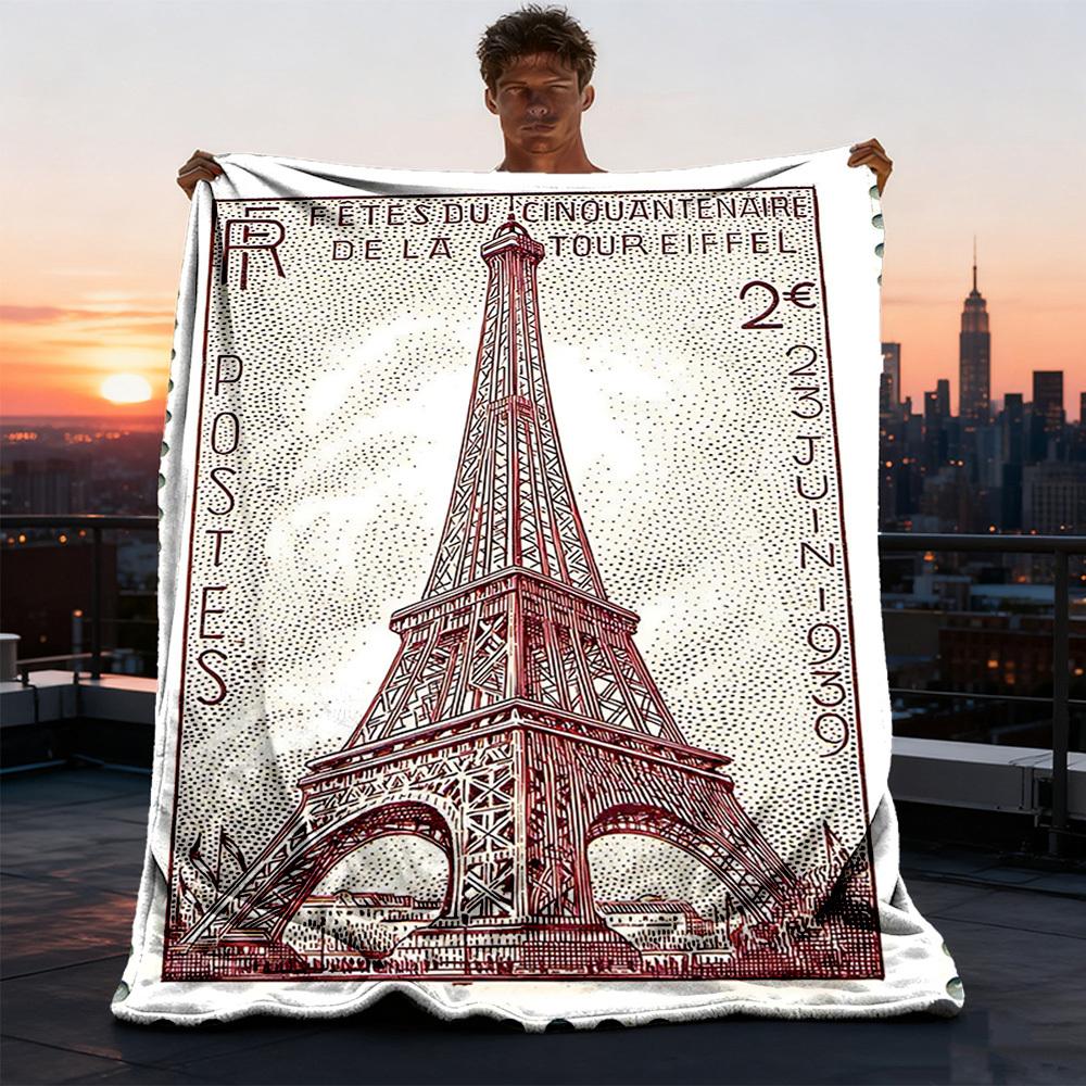 1pc Eiffel Tower Outdoor Flannel Throw Blanket Soft, Cozy, Warm All Season, Machine Washable,