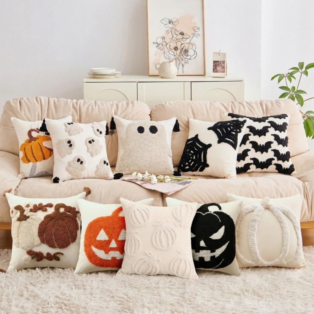 Comfortable Halloween Pillow Cover Soft Texture Skin-friendly 3D Tufting Pillowslip Practical Family Gift Throw Pillowcase