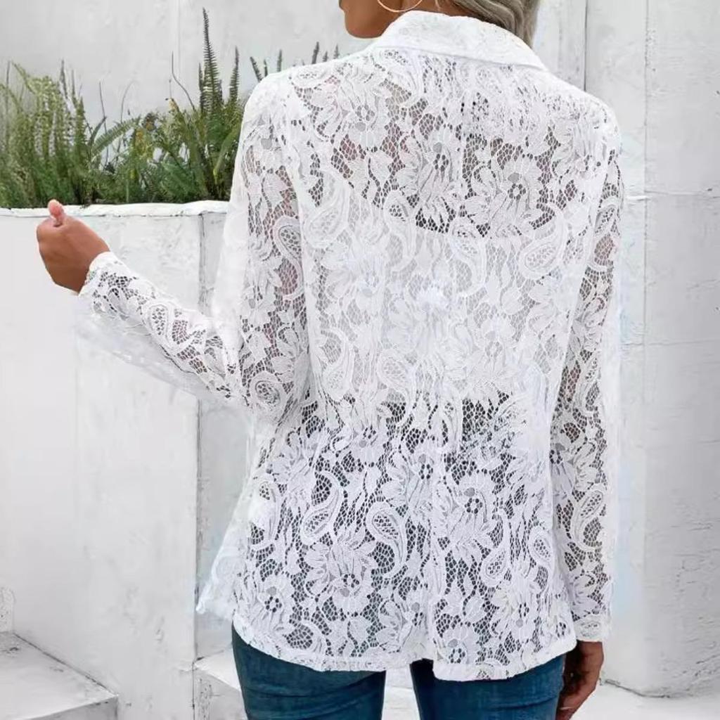 Mini abito primavera-estate, elegante e versatile, giacca camicia in pizzo a tinta unita