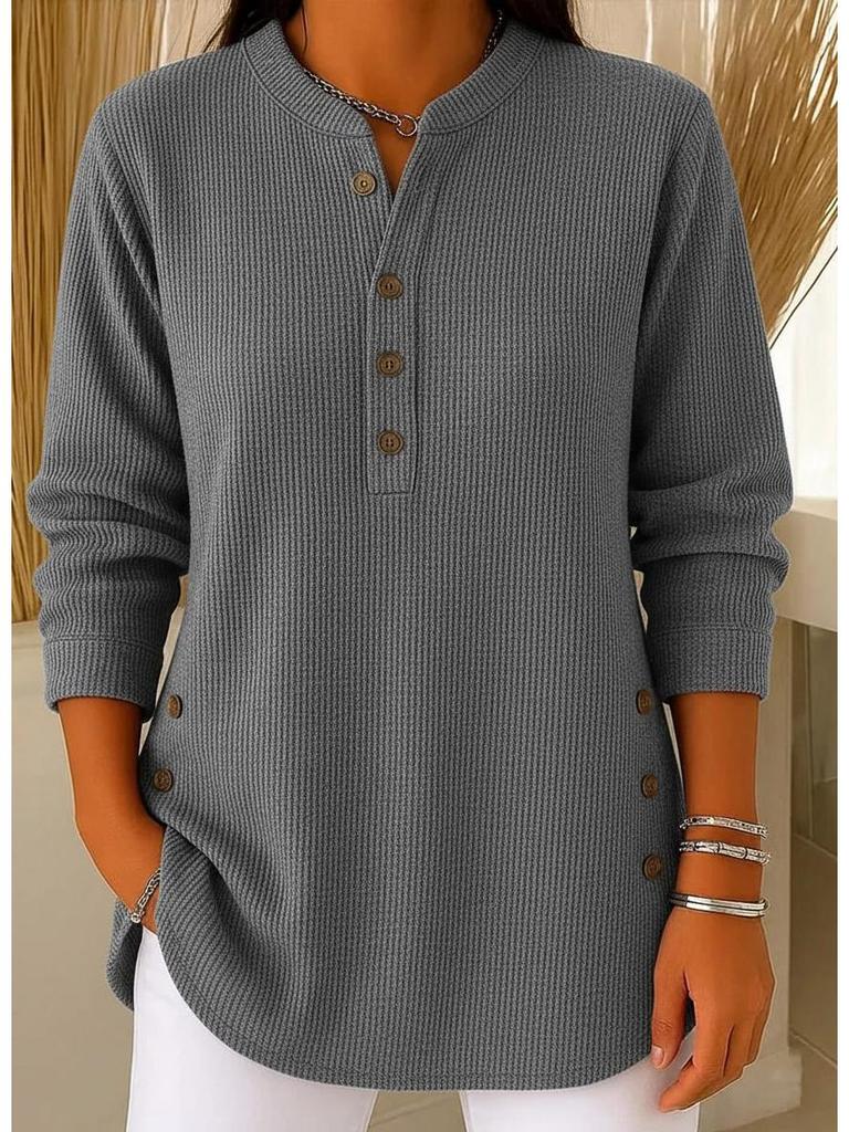 European & American 2025 Autumn/Winter V-Neck Button Casual Loose Long Sleeve Women's Top