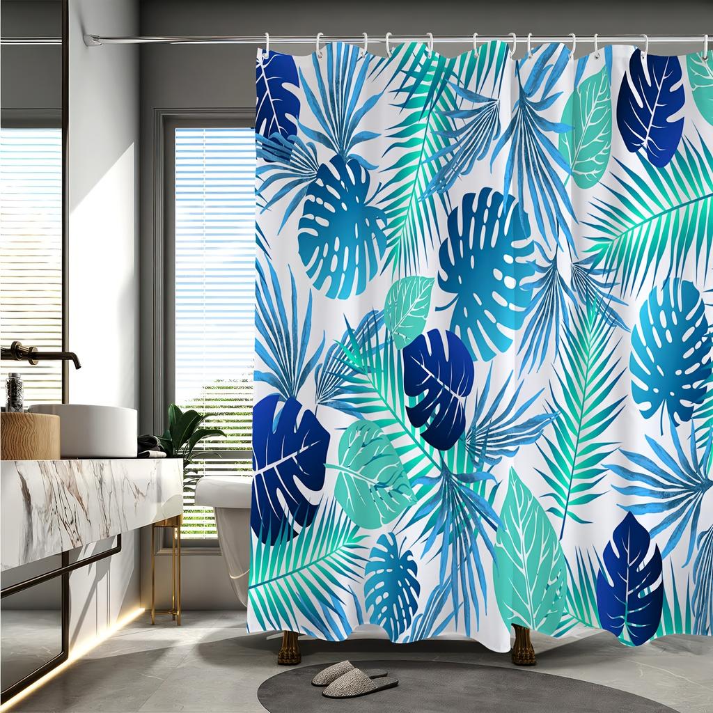 Leaf Pattern Digital Printed Shower Curtain - Reversible Polyester, Machine Washable,  All-Season Home & Bathroom Decor