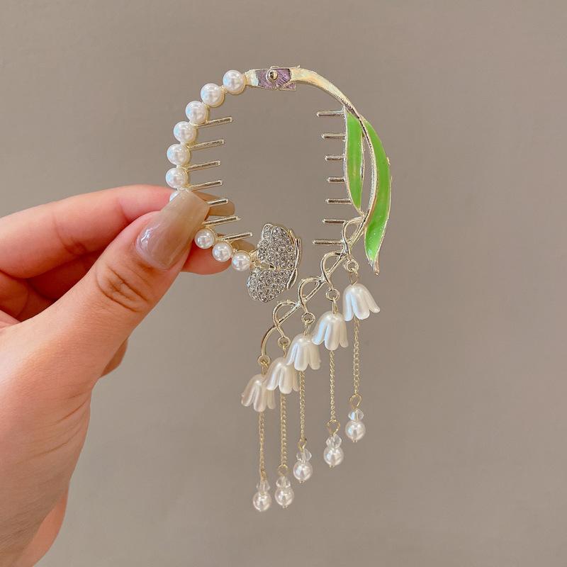 Vintage Lily of the Valley Tassel Ponytail Hairpin Clasp