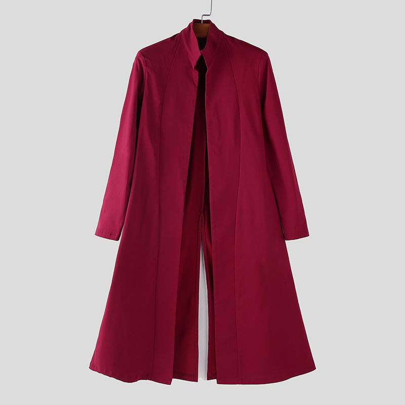 INCERUN Herren Stehkragen Langarm Offene Front Lange Strickjacken Mäntel