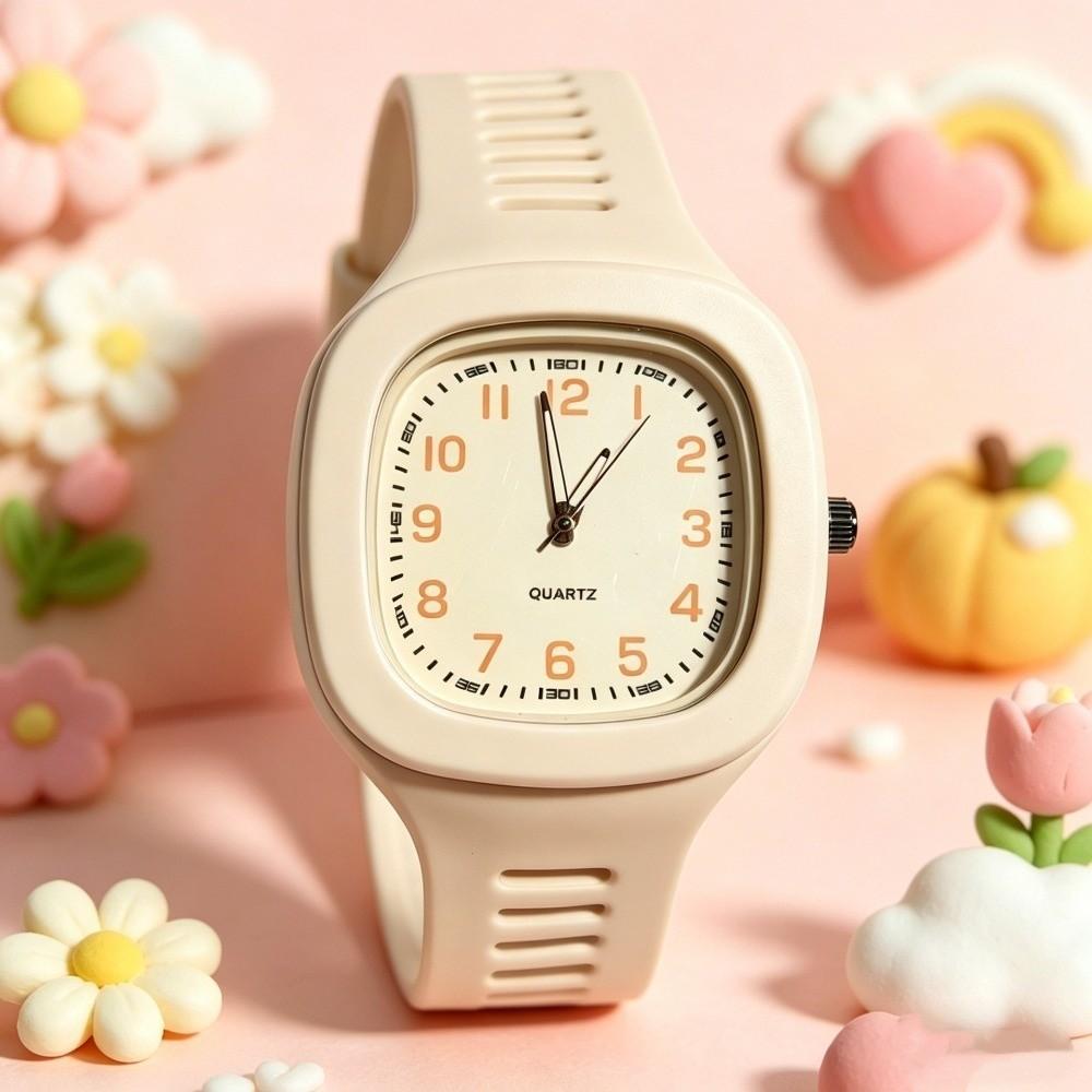 Silicone Strap Quartz Watch Square Analog Watch Korean Style Square Watch  Students