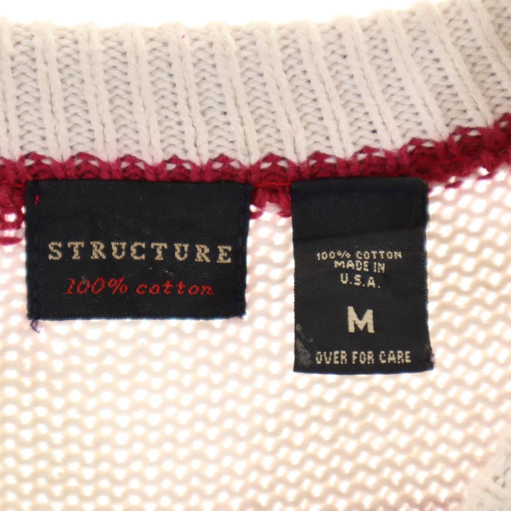 STRUCTURE 90s Made in USA Old Stars and stripes pattern Long sleeve Cotton knit sweater Men's Used