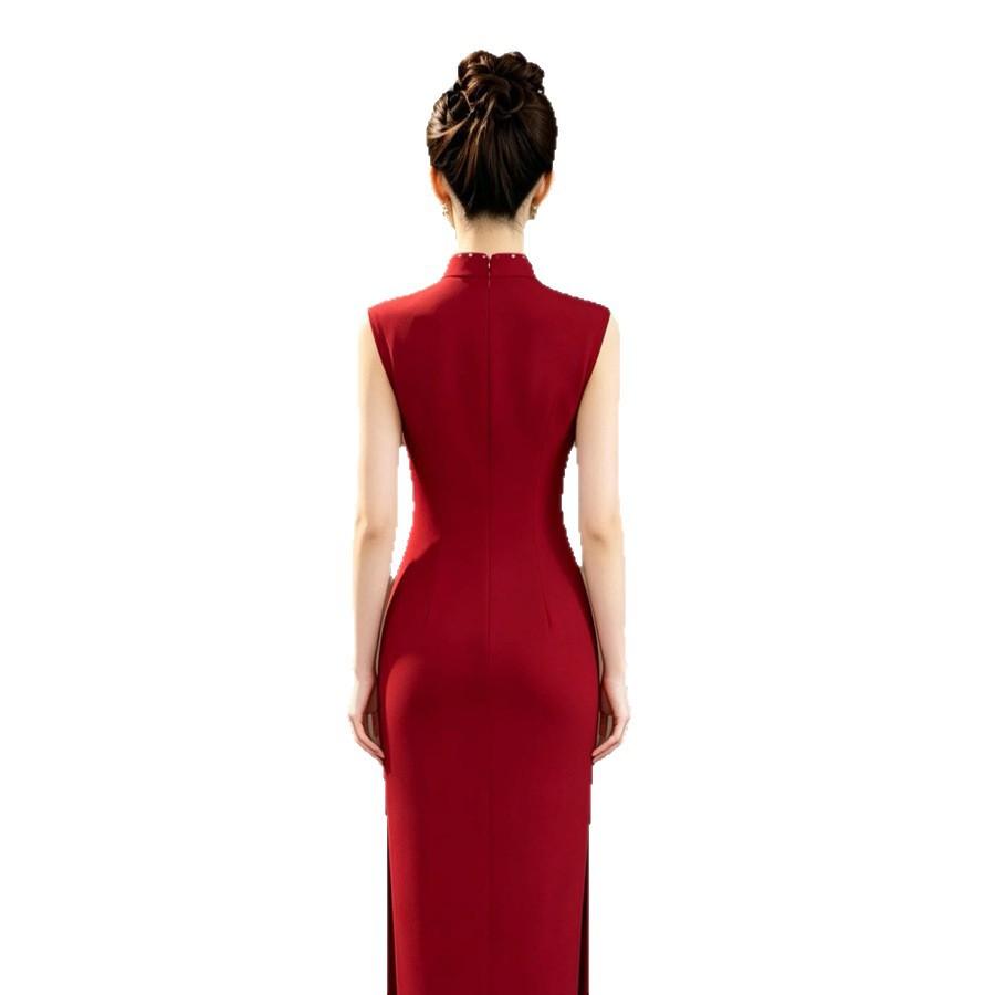 High-end red embroidered cheongsam 1011 new women's autumn sleeveless toast dress bridal high-end engagement dress dress