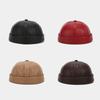 Leather Brimless Round Landlord Hat Solid Color Trendy Cap New Melon Skin Hat  Unisex