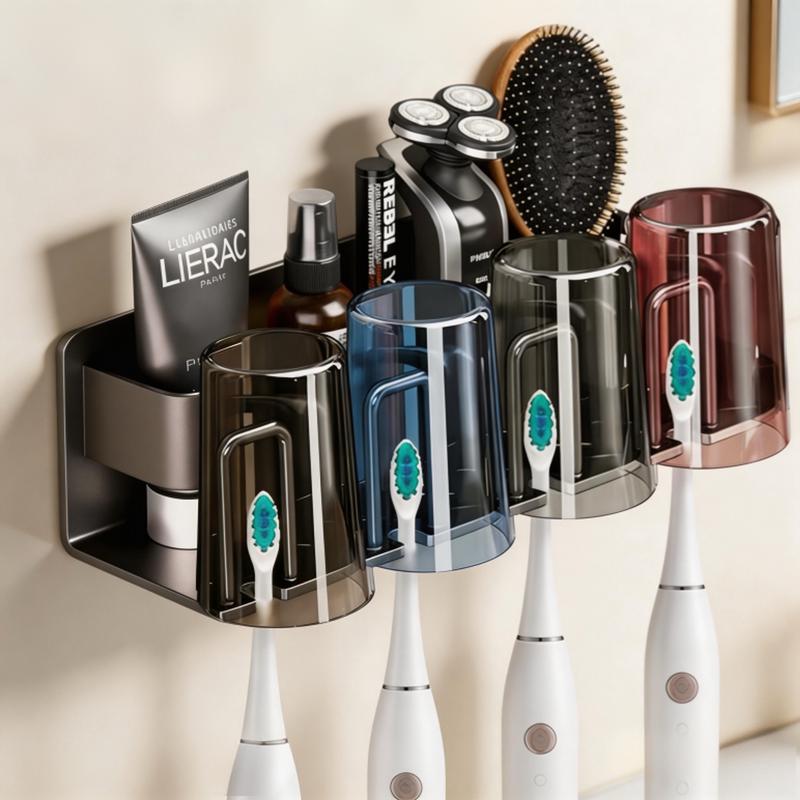 Wall-Mounted Toothbrush Holder with Mouthwash Cups