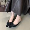 Fashion SUOJIALUN 2024 Autumn Women Slip On Slipper Fashion Pointed Toe Shallow Mules Shoes Thin High Heel Outdoor Dress Ladies Sandal