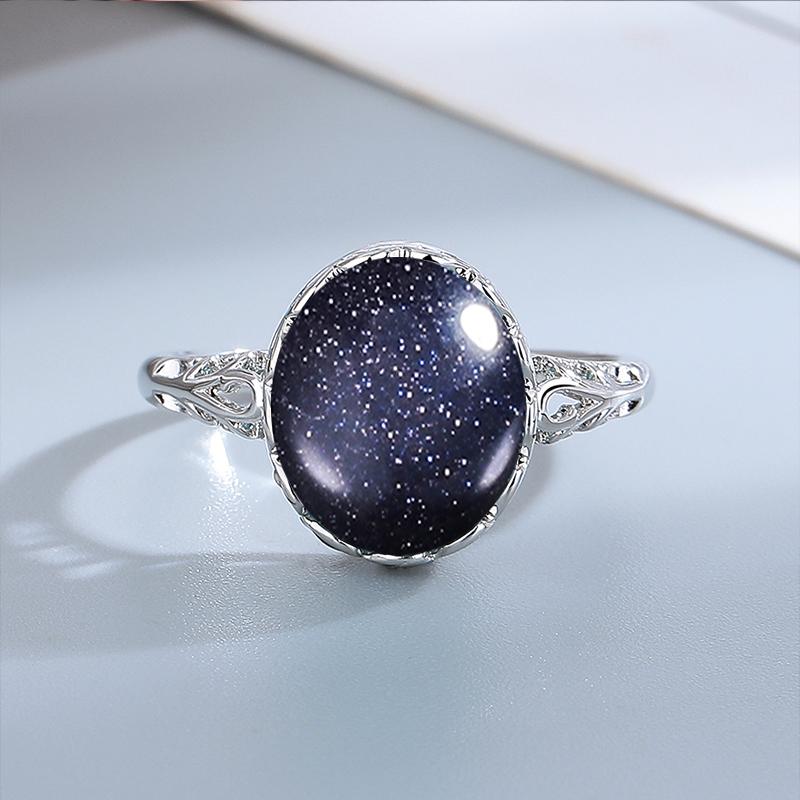 Silver  Ring 10*12MM Round Natural Moonstone Amethyst Agate Stone Vintage Ring For Women Party Gifts