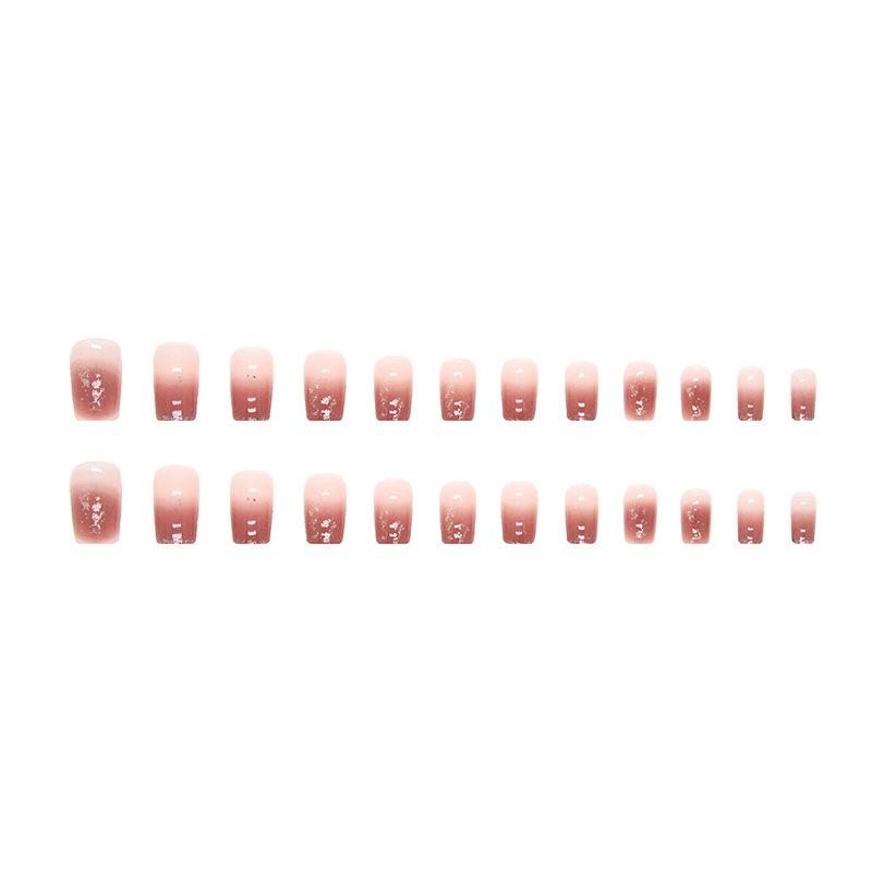 24 Pieces Gradual Change Fine Flash Succulent Grape Color European Square Fake Nails Simple Pure Reddish Brown Wearing Nail