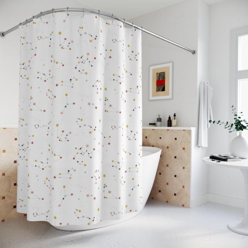 Celestial Shower Curtain, Constellations & Stars Design, Boho Style, Space-Inspired Bathroom Decor, Perfect For Astronomy Lovers W60H190(CM)-1 Pcs